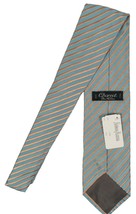 NEW $250 Charvet Pure Silk Tie!   Blue With Copper Stripes - £94.13 GBP