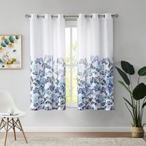 Floral Semi-Sheer Curtains 45 Inch Length With Eyelet Ring For, 42&quot; W 2 Panels - £25.95 GBP