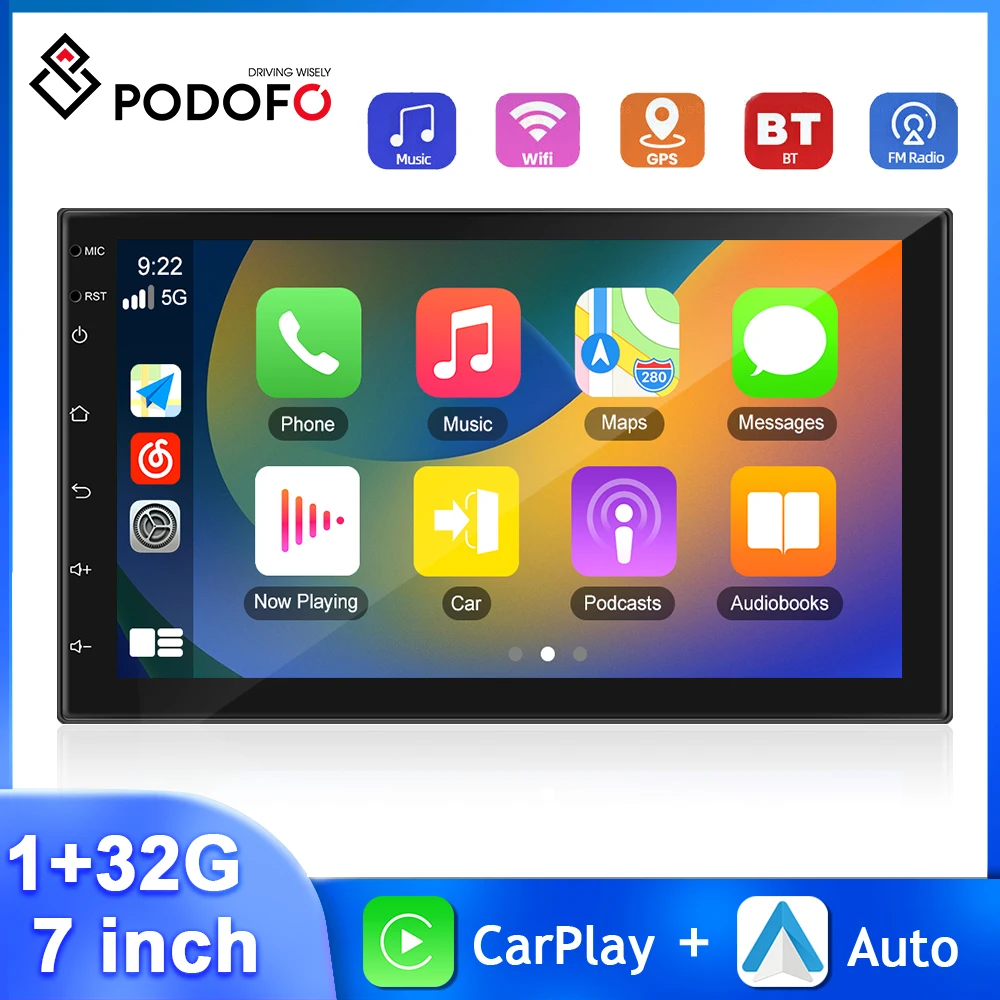 Podofo 7&#39;&#39; Car Radio Android Multimedia Player 2Din 1+32G Carplay Android Auto - £87.26 GBP+