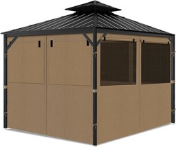 Gazebo Privacy Curtains 10&#39; X 10&#39; With Mosquito Windows, 4-Panels, Curta... - $194.99