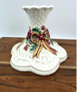 Fitz and Floyd Painted Porcelain Christmas Candlestick Holder with Ribbo... - $11.30