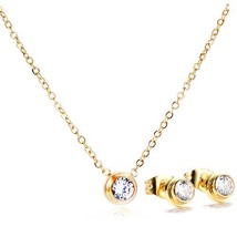 Women's Rose Gold Color Stainless Steel  Zircon Crystal Jewelry Sets Chain Neckl - £17.62 GBP