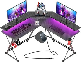 Seven Warrior Gaming Desk 50.4&quot; With Led Strip And Power Outlets,, Black. - £104.20 GBP