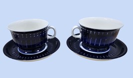 Arabia Finland VALENCIA Cobalt Blue 2 Footed Cups Saucers Ulla Procope H... - $59.35