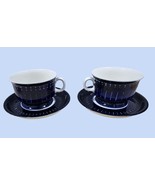 Arabia Finland VALENCIA Cobalt Blue 2 Footed Cups Saucers Ulla Procope H... - $1,095.09 MXN