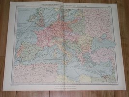 1927 Map Of Europe Transportation Routes Poland Lithuania Germany France Italy - £16.17 GBP
