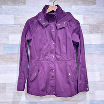 LOFT Hooded Utility Field Jacket Purple Snap Button Unlined Cotton Women... - $39.59