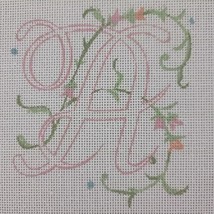 Handpainted Needlepoint Canvas A Monogram Floral Scrollwork Scroll 18 Ct GVC - $12.95