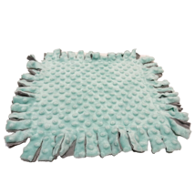 Vintage Handmade Baby Security Blanket Lovey Teal Gray Fringed 15.5&quot; Square - £8.67 GBP