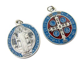 Catholic Gift 1 1/4 Inch Silver Toned Base Red Light Blue St - £43.82 GBP