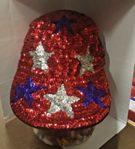 Sequin Baseball cap hat Patriotic stars red blue silver - $595.61 MXN