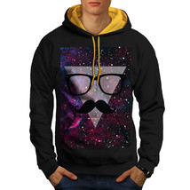 Wellcoda Space Mustache Mens Contrast Hoodie, Hippie Casual Jumper - £31.65 GBP