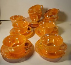9 sets of Cups &amp; Saucers Fire King Peach Luster - £47.78 GBP