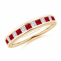 ANGARA Channel Square Ruby and Diamond Half Eternity Band in 14K Solid Gold - £1,004.60 GBP