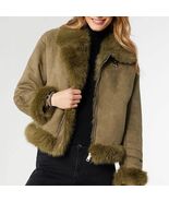 Dion Faux Fur Moto Jacket Olive L/XL - $54.45