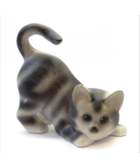 Vintage Ceramic Gray Stripped Playin Cat Kitty Figure Statue 6 x 7 x 3.5&quot; - £5.86 GBP