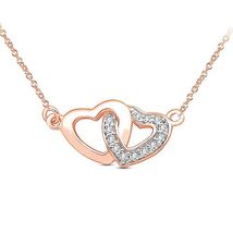 Round Moissanite Double Love Heart Pendant Necklace in 18K Gold Plated Sterling  - £48.01 GBP