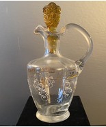 Hand Blown Patterned Cruet With Amber Grapes Stopper - 1950&#39;s - $20.00