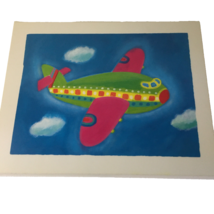 Airplane Decor Wall Plaque Plane Kids Art White Wood Childs Rm Nursery 20 x 16 - £16.77 GBP