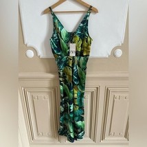 Zara tropical print palm leaves dress green M NWT satin lightweight summ... - $43.12