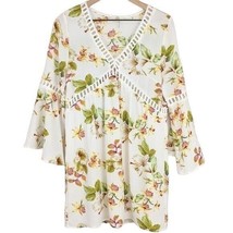 entro white floral long bell sleeve ladder cutout boho a-line v-neck dress small - £12.82 GBP