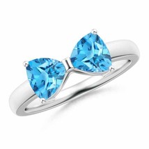 ANGARA Two Stone Trillion Swiss Blue Topaz Bow Tie Ring for Women in 14K Gold - £617.86 GBP