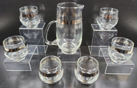 (7) Pc Libbey 8000-3 Pitcher Roly Poly Glasses Set Vintage Silver Band R... - £38.66 GBP