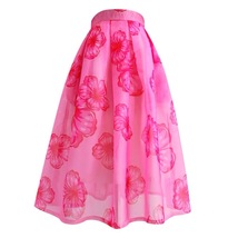 Summer Pink Floral Midi Party Skirt Outfit Women Organza Plus Size Midi Skirt image 6