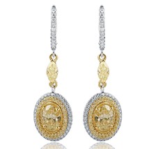 Drop Dangle Earrings 3.41 Ct Oval Marquise Round Yellow Diamond 14k Whit... - £4,351.78 GBP