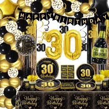 30Th Birthday Decorations - 247 Pcs Black And Gold Party Decorations, Black Gold - $27.99