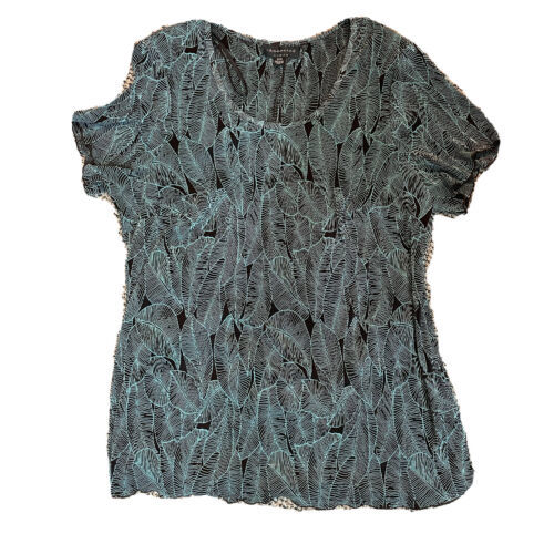 Connected Woman Short Sleeve Top 22W Leaf Design Black Teal Belted Ring ... - $12.57