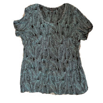 Connected Woman Short Sleeve Top 22W Leaf Design Black Teal Belted Ring ... - £10.04 GBP