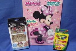 Minnie Mouse Coloring Book 66 pcs Press On Nails &amp; 24 Crayola Crayons Toys New - £8.75 GBP