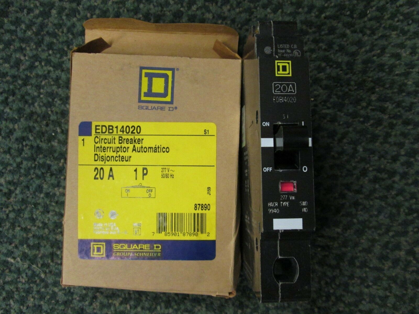 Square D EDB14020 20A 1P 277V 50/60Hz Circuit Breaker New Surplus - $25.00