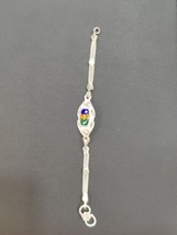 Kids Solid Silver Multi Coloured Enemal Bracelet Charm Chain 5.5&quot; Birthday - £25.76 GBP