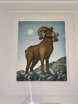 Vintage Big Horn Sheep Painting Signed Volker Kuhn Wall Hanging Frame 13" X 10" image 1