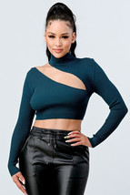 Lux Sweater Rib Cutout Mock Neck Crop Top - €32,17 EUR