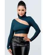 Lux Sweater Rib Cutout Mock Neck Crop Top - €32,17 EUR