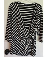 NWT Womens Plus 2X Jones NY Black/White Striped V-Neck Shirt Top Blouse - €24,76 EUR