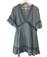 Indikah Chambray Blue Boho Cotton Tiered  Peasant Dress Lined Small - $33.91 CAD