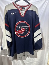 Vtg 90'S Nike Usa National Team Hockey Jersey Blue Sz L Long Sleeve Gray White - £62.62 GBP