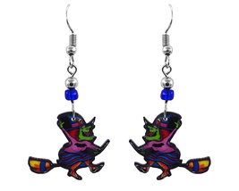 Spooky Witch Earrings Halloween Themed Graphic Dangles - Womens Girls Unisex Fas - £9.48 GBP+