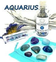 AQUARIUS Zodiac Gift Set - Roller Bottle + Crystals + Incense Astrology Wicca - £33.52 GBP