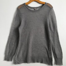 J Jill Mohair Sweater XL Gray Teddy Fuzzy Open Knit Long Sleeve Semi She... - £21.05 GBP