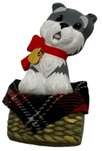 Hallmark Brooch Lapel Pin Christmas Puppy Love Schnauzer Dog Plaid Basket 2 inch - $11.99