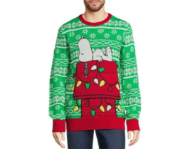 Peanuts Men&#39;s Snoopy Chillin Long Sleeves Christmas Sweater Green Size L (42-44) - £24.70 GBP