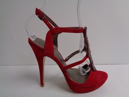 Pelle Moda Size 7 M FIBY Red Kid Suede Platform Sandals Heels New Womens Shoes - £110.34 GBP
