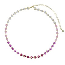 Degrade Gradient White Pink Red Heart Cubic Zirconia Tennis Chain Necklace For W - £38.19 GBP
