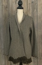 Carole Little Cardigan Sweater Large Brown/Ivory Wool Blend Chevron Print  - $28.91