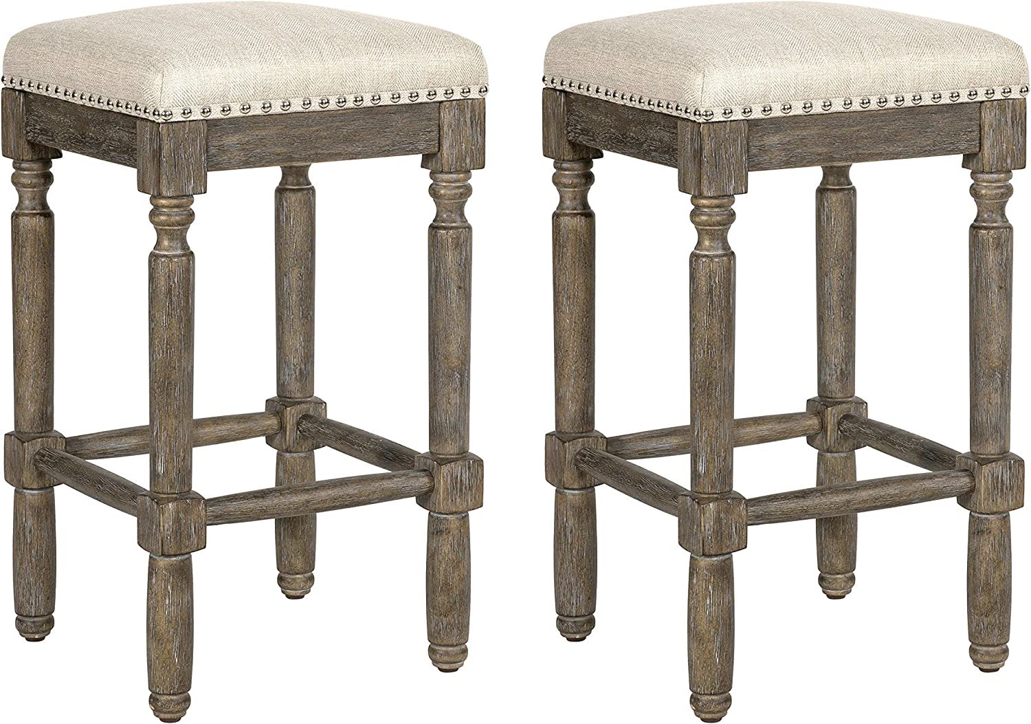 Primary image for Ball And Cast Counter Height Stool 26" H, Taupe Fabric, 2-Pack, Weathered Grey